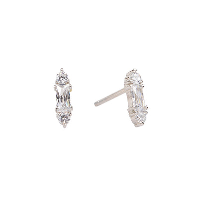 Sterling Silver Baguette and pear shape classic everything that glitters stud earrings