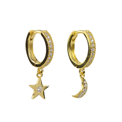 Yellow Gold Products Star and moon thick huggy shine earrings