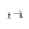 yellow gold and green Small baguette stud earrings