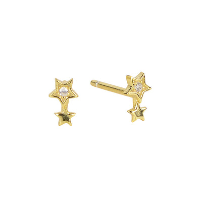 Yellow Gold Double star shine your light stud earrings