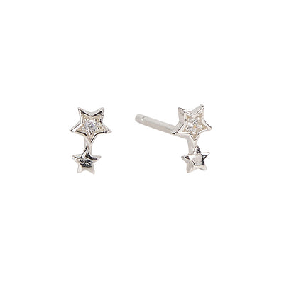 Sterling Silver Double star shine your light stud earrings