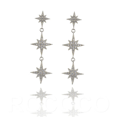 Sterling Silver Three shining stars earrings
