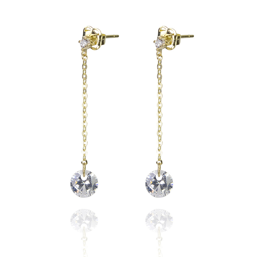 Solid gold simple drop cz earrings