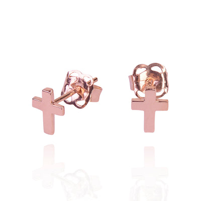 Solid gold cross love and faith stud earrings
