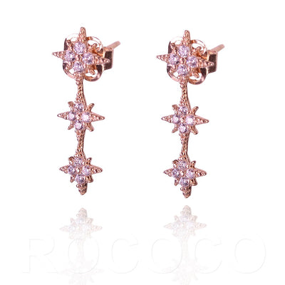 Shine your light three star solid gold climbers earrings