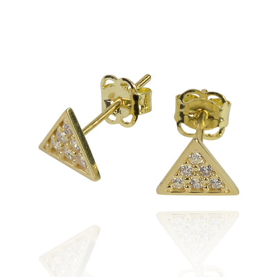 Solid gold balance, strength and true wisdom triangle stud earrings