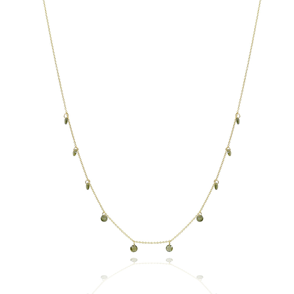 Solid Gold Love heart chakra 10 stone drop necklace