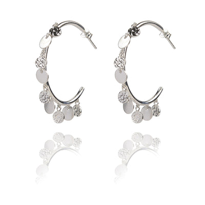 Circle of life hamnmered disc hoops earrings