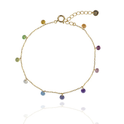 Solid gold chakra Sapphire coloured drop bracelet