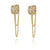 Yellow Gold Double huggy glitter earrings with hanging chain earrings