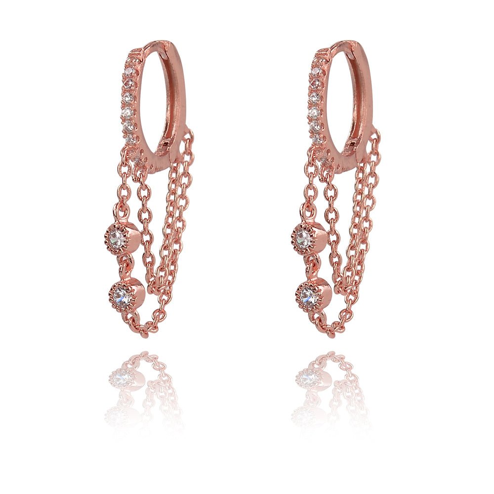 Cascading Crystal Chain Drop Huggie EarringsEarrings