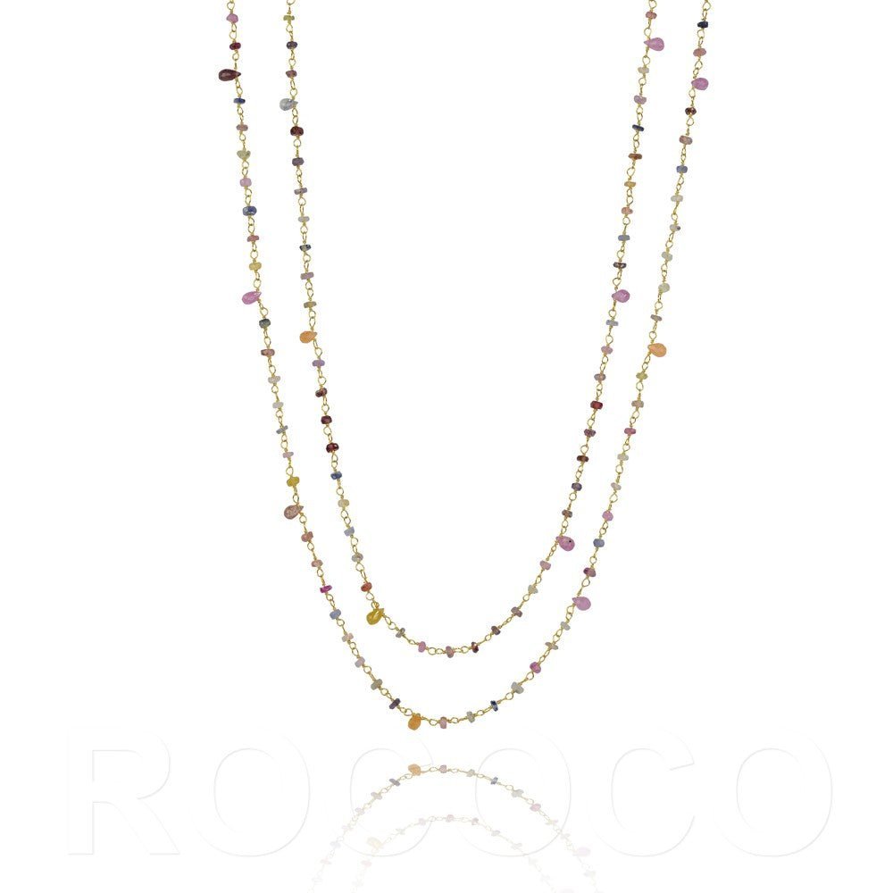 Long Sapphire Chakra Necklace - 110 cm Sterling Silver Chain with Genuine Sapphire GemstonesNecklaces