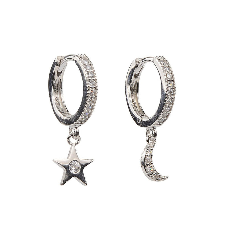 Star and moon thick huggie shine earringsEarrings