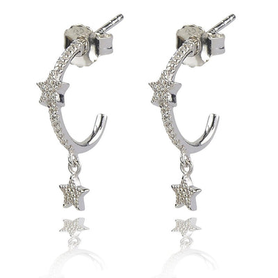 Star Hoop Earrings Sterling Silver with CZ StonesEarrings