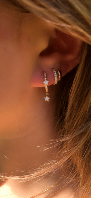 Star Hoop Earrings Sterling Silver with CZ StonesEarrings