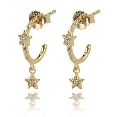 Star Hoop Earrings Sterling Silver with CZ StonesEarrings